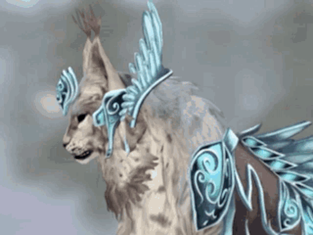 a cat with a crown on its head and feathers around its neck
