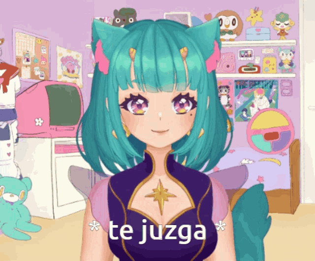 a girl with cat ears says te juzga