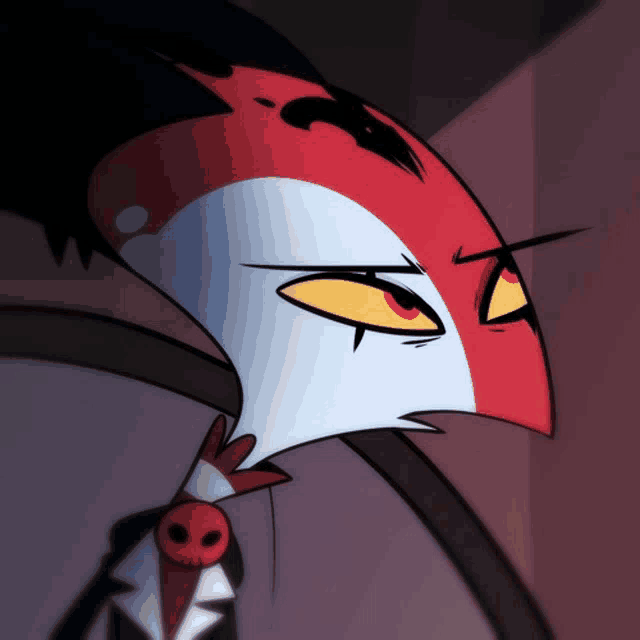 a close up of a cartoon character with a red nose