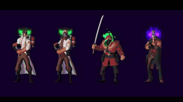 a group of soldiers are standing next to each other holding weapons