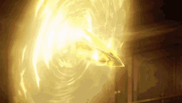 a bright yellow light is coming out of a dark room