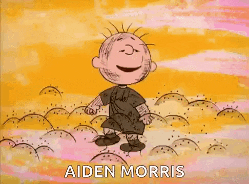 a cartoon character is standing in a field with his arms outstretched and smiling .