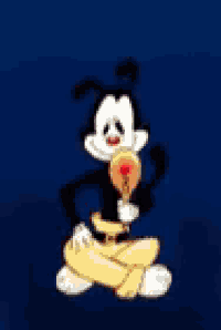a cartoon character with a red balloon on his head .