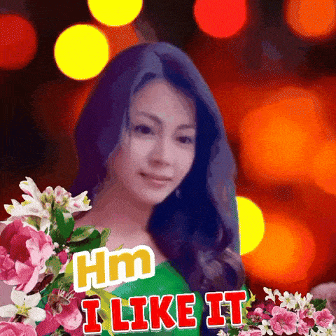 a picture of a woman with the words " i like it " on it