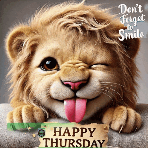 a picture of a lion that says happy thursday on it