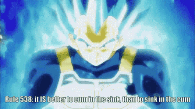 a picture of a cartoon character with a caption that says rule 538 it is better to cum in the sink than to sink in the cum