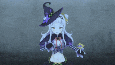 a girl in a witch hat is holding a wand
