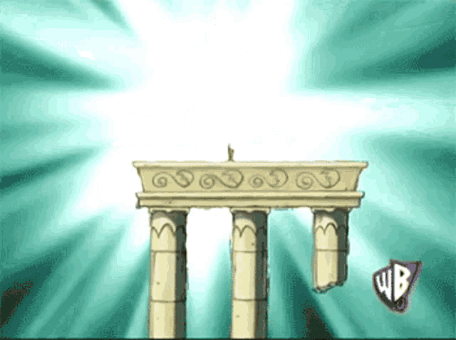 a cartoon of a building with a wb logo on the bottom right