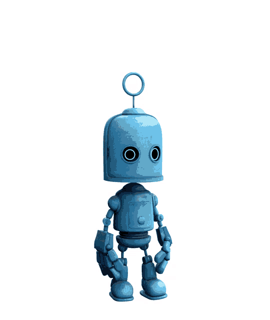 a blue cartoon robot with a ring on its head