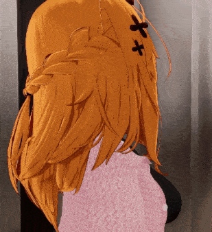 a close up of a girl 's hair with a black cross on it