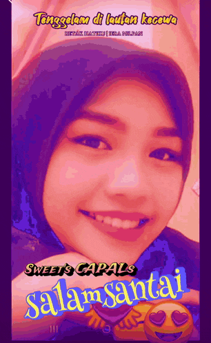 a picture of a girl with the words sweets capals salam santai