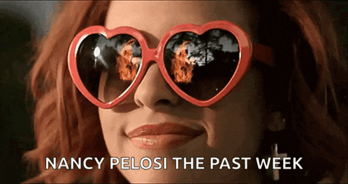 a woman wearing heart shaped sunglasses with the words nancy pelosi the past week above her