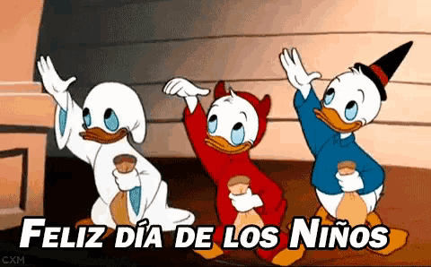 a cartoon of donald duck , daisy duck , and a ghost with the words feliz dia de los niños