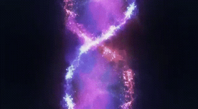 it looks like a galaxy with a lot of purple and blue particles coming out of it .