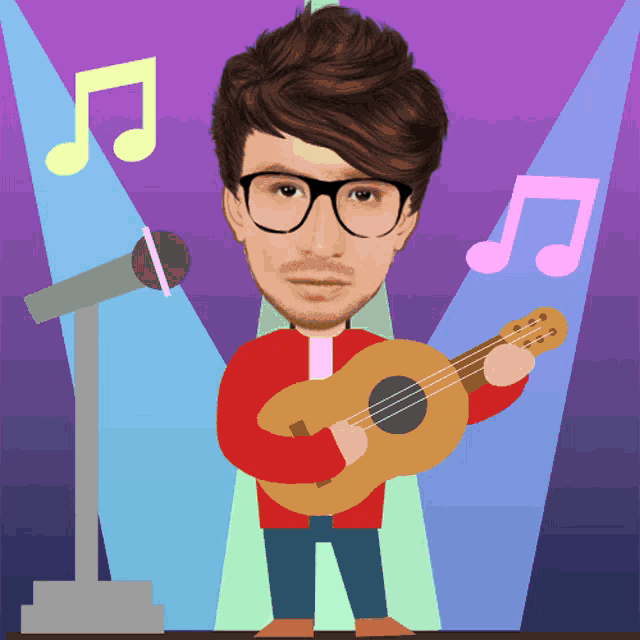 a cartoon drawing of a man holding a guitar
