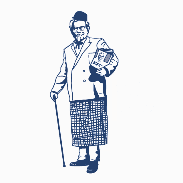 a drawing of a man holding a bag of kfc and the words who 's your atuk