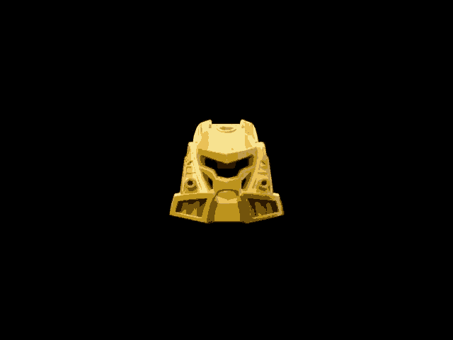 a yellow object on a black background that looks like a robot head
