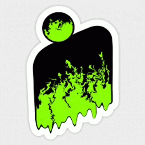 a sticker of a black and green ghost with a green circle in the middle