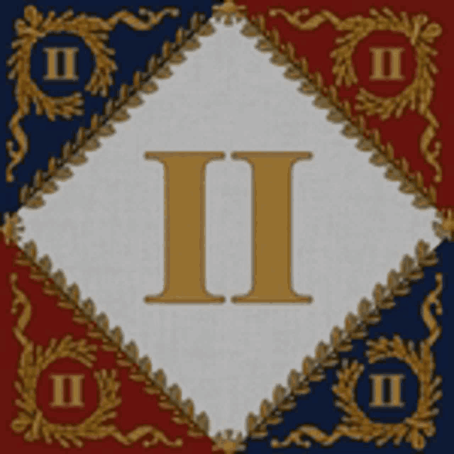 a red white and blue flag with the letter ii in the center