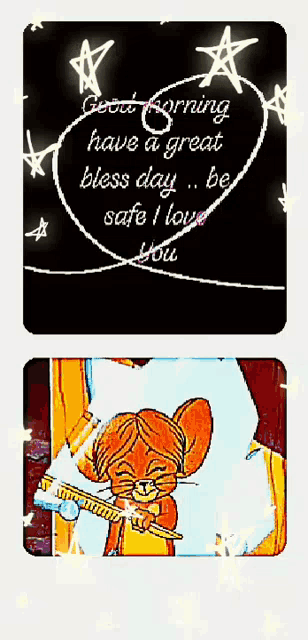 a good morning message with a picture of a cartoon cat