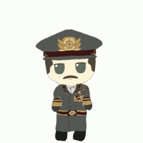 a cartoon of a man in a military uniform with a mustache .