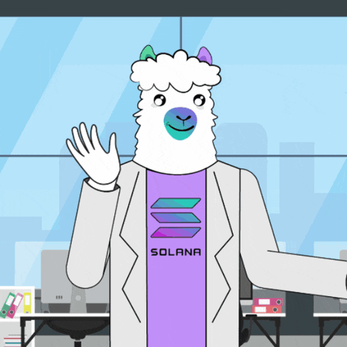 a cartoon llama wearing a solana shirt