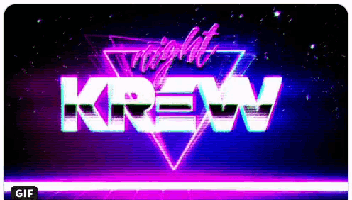 a neon sign that says krew in a triangle