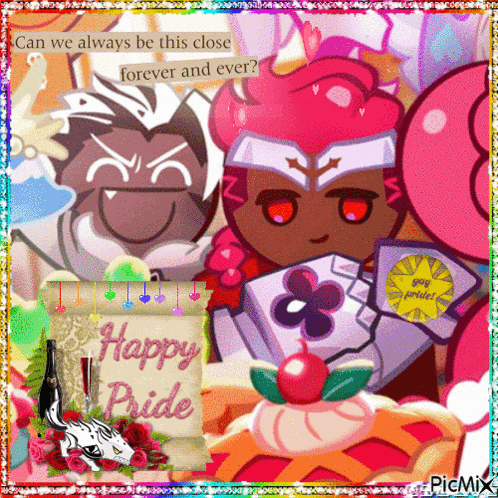 a picture of cartoon characters with the words happy pride written on it