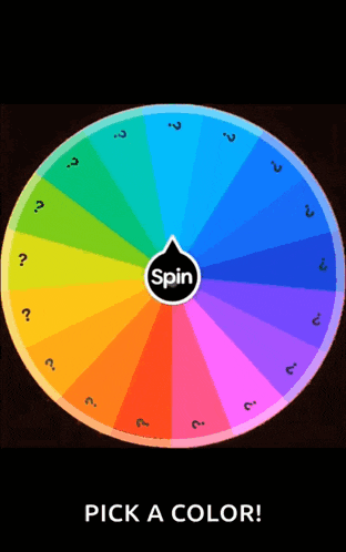 a rainbow colored spinning wheel with the words spin pick a color below it