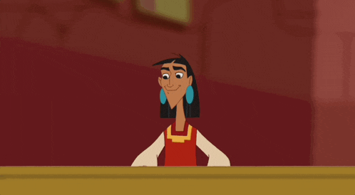 a cartoon character is standing with his arms outstretched and smiling
