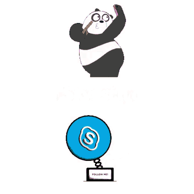 a panda bear is taking a selfie next to a skype symbol