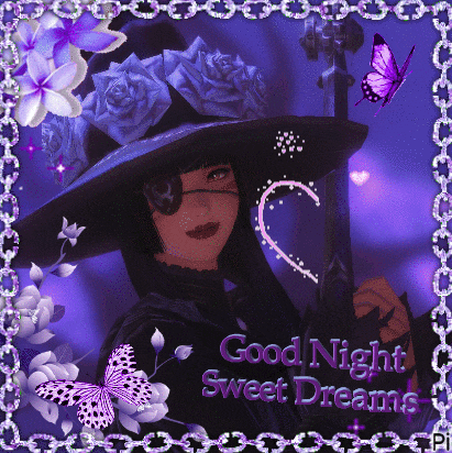a picture of a witch with the words good night sweet dreams on it