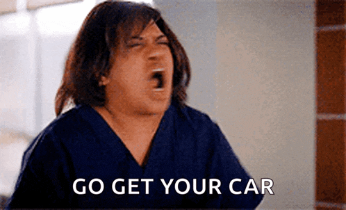 a woman in scrubs is screaming with the words go get your car written below her