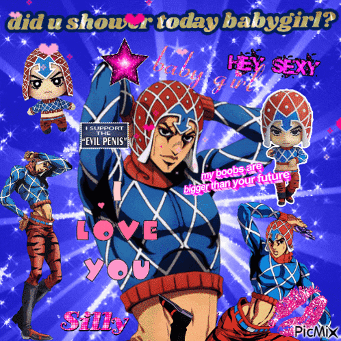 a picture of a cartoon character with the words " did u shower today babygirl " at the top