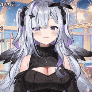 a girl with white hair and purple highlights wearing a black sweater