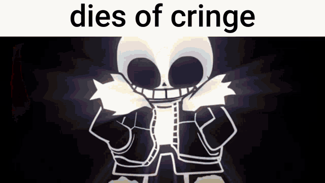 a cartoon of a skeleton with the words `` dies of cringe '' written above it .