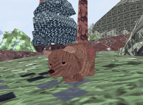 a computer generated image of a bear walking in a field