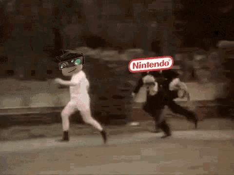 a nintendo logo can be seen on a cartoon character running