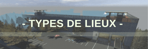 an advertisement for types de lieux shows a large building with a fence around it