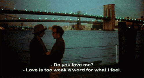 a couple standing next to each other with a bridge in the background and a caption that says " do you love me "