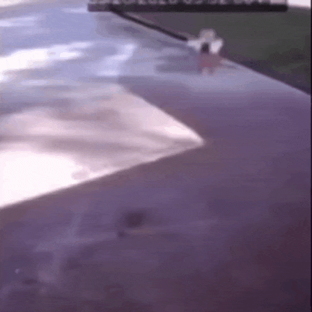 a person is walking down a sidewalk with a skateboard in the background .