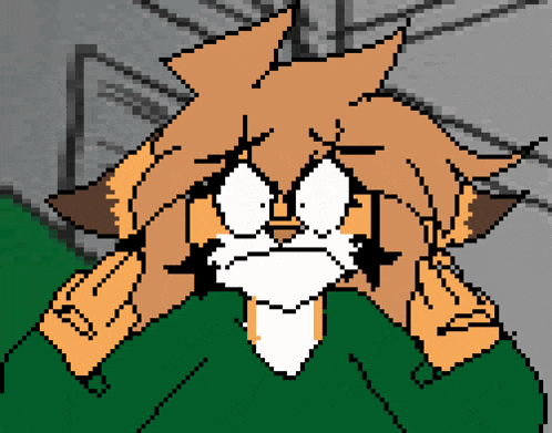 a pixel art drawing of a cat with a green sweater on