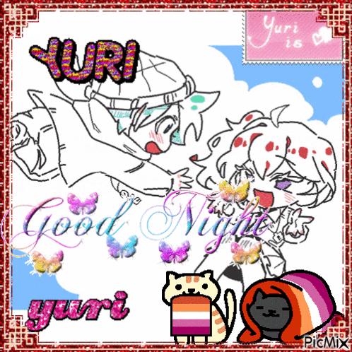 a drawing of a man and a woman with the words yuri good night