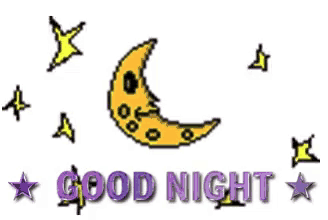 a cartoon drawing of a crescent moon and stars with the words good night written below it