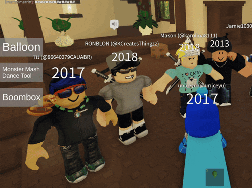 a group of roblox characters standing next to each other with the year 2017 on the bottom