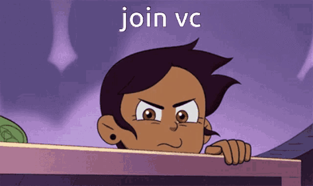 a cartoon of luz from the owl house looking over a railing with the words join vc above her