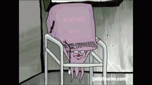 a cartoon character is sitting in a chair with a computer screen that says smoke on it ..