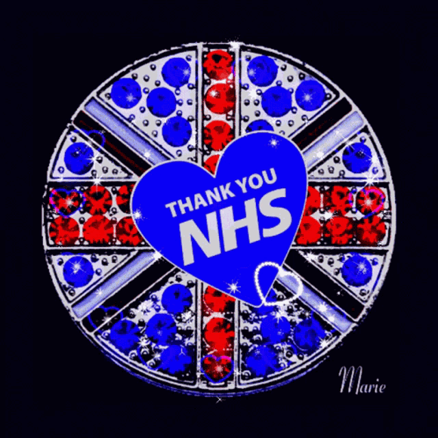 a blue heart with the words thank you nhs in white letters
