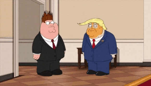 a cartoon of peter griffin and donald trump are standing next to each other