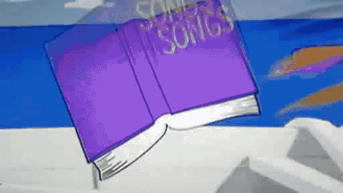 a purple book that says songs on it is floating in the air